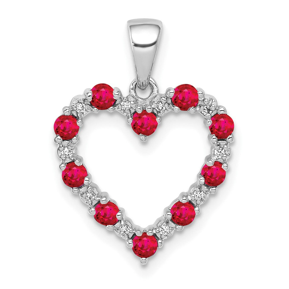 14k White Gold Diamond and Ruby Heart Pendant, 0.42 ct, 22.5 x 15.6 mm