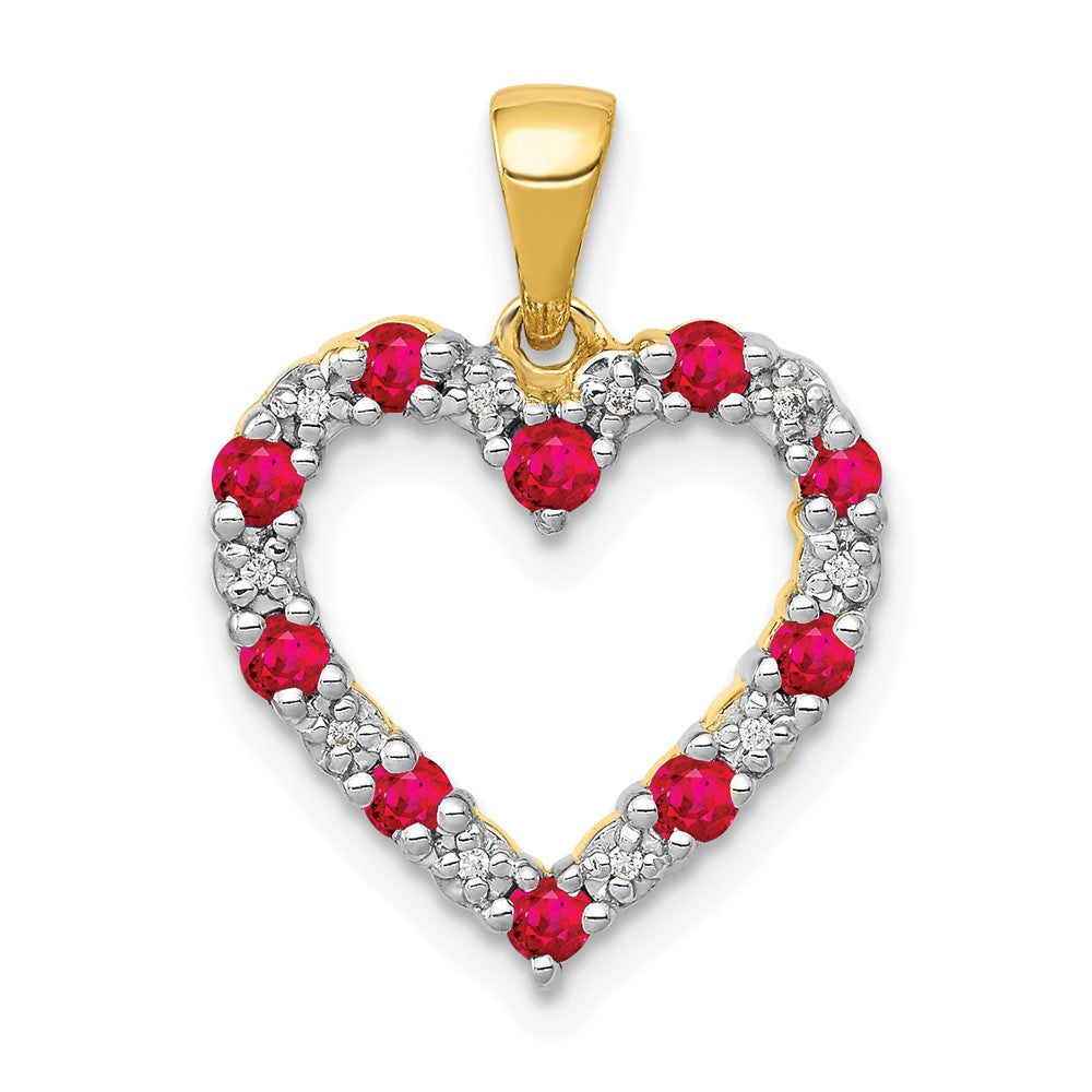14k Diamond and Ruby Heart Pendant, 0.42 ct, 22.5 x 15.6 mm