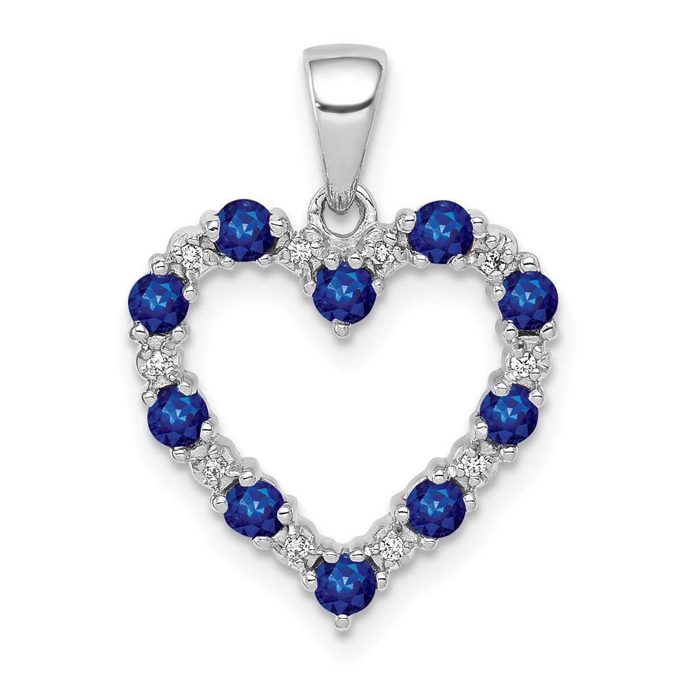 14k White Gold Diamond and Sapphire Heart Pendant, 0.44 ct, 22.5 x 15.6 mm