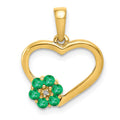 14k Diamond and Emerald Flower and Heart Pendant, 0.158 ct, 19.6 x 15 mm