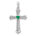 14k White Gold 1/5 carat Lab Grown Diamond VS/SI+ G+ and Lab Created Emerald Complete Cross Pendant, 0.331 ct, 25.9 x 14.45 mm