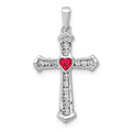 14k White Gold Ruby and Diamond Heart Cross Pendant, 0.331 ct, 26 x 15 mm