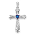 14k White Gold 1/5 carat Lab Grown Diamond VS/SI+ G+ and Lab Created Blue Sapphire Complete Cross Pendant, 0.331 ct, 25.9 x 14.45 mm
