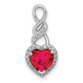 14k White Gold Diamond and Ruby Heart Chain Slide, 1.056 ct, 19 x 8 mm