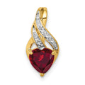 14k Diamond and Lab Created Ruby Heart Pendant Fits up to 2mm Regular/5mm Fancy or Reversible Omega, 1.16 ct, 16 x 7.5 mm