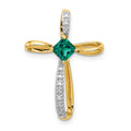 14k and White Rhodium 4mm Square Lab Created Emerald and Diamond Cross Omega Slide, 0.469 ct, 24.3 x 17.3 mm