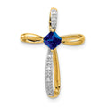 14k and White Rhodium 4mm Square Lab Created Sapphire and Diamond Cross Omega Slide, 0.469 ct, 24.3 x 17.3 mm