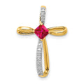 14k and White Rhodium 4mm Square Lab Created Ruby and Diamond Cross Omega Slide, 0.469 ct, 24.3 x 17.3 mm