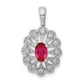 14k White Gold 1/6 carat Diamond and Oval Ruby Fancy Pendant, 0.862 ct, 22.4 x 12.95 mm