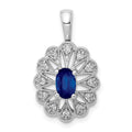 14k White Gold 1/6 carat Diamond and .57 Sapphire Fancy Pendant, 0.732 ct, 22.4 x 12.95 mm