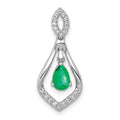 14k White Gold Diamond and Pear Emerald Teardrop Dangle Pendant, 0.534 ct, 23.35 x 10.15 mm