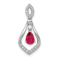 14k White Gold Diamond and 6x4mm Pear Ruby Teardrop Dangle Pendant, 0.534 ct, 23.35 x 10.15 mm