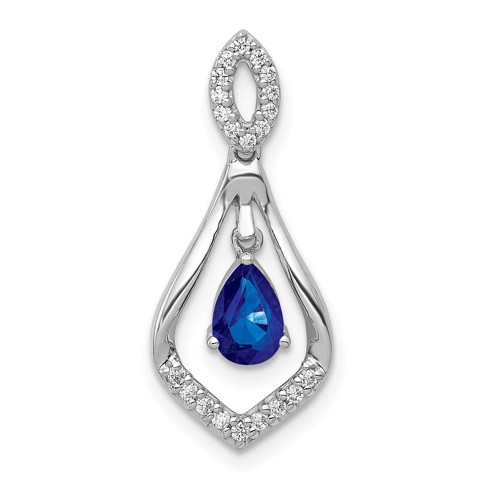 14k White Gold Diamond and Pear Sapphire Teardrop Dangle Pendant, 0.534 ct, 23.35 x 10.15 mm