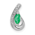 14k White Gold Diamond and Marquise Emerald Teardrop Chain Slide, 0.276 ct