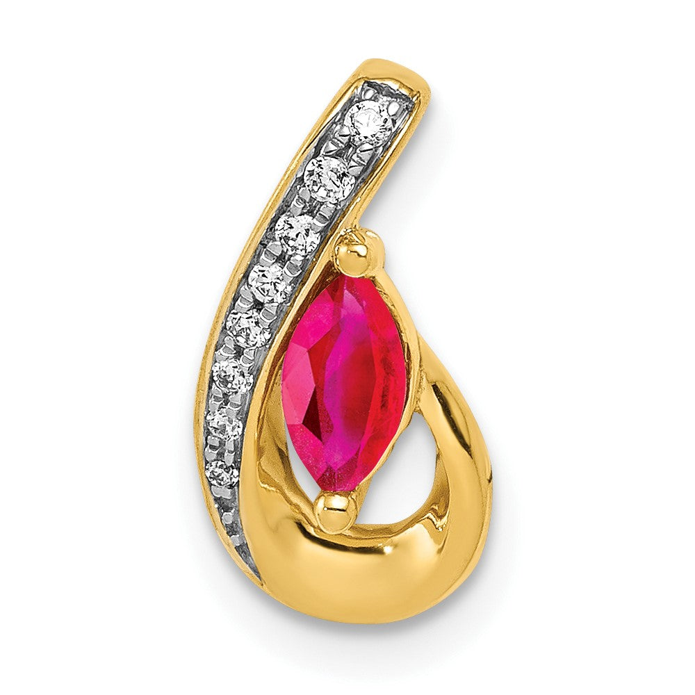 14k Diamond and .28 Marquise Ruby Teardrop Chain Slide, 0.326 ct