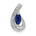 14k White Gold Diamond and .28 Marquise Sapphire Teardrop Chain Slide, 0.326 ct