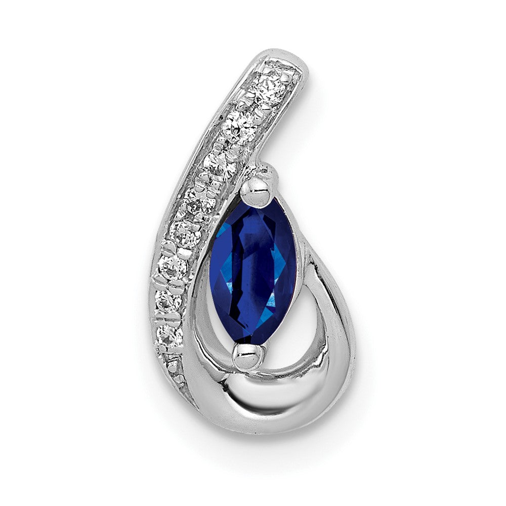 14k White Gold Diamond and .28 Marquise Sapphire Teardrop Chain Slide, 0.326 ct