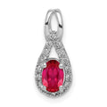 14k White Gold Diamond and .50 Oval Ruby Teardrop Halo Pendant, 0.596 ct, 17 x 7 mm