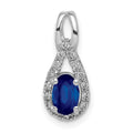 14k White Gold Diamond and Oval Sapphire Teardrop Halo Pendant, 0.596 ct, 17 x 7 mm