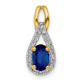 14k Diamond and Oval Sapphire Teardrop Halo Pendant, 0.596 ct, 17 x 7 mm