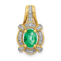 14k Diamond and Oval Emerald Fancy Vintage Pendant, 1.081 ct, 19.5 x 10.5 mm