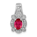 14k White Gold Polished Diamond and 7x5mm Oval Ruby Vintage Pendant, 1.101 ct, 19.5 x 10.5 mm