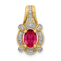 14k Polished Diamond and 7x5mm Oval Ruby Vintage Pendant, 1.101 ct, 19.5 x 10.5 mm