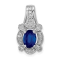 14k White Gold Diamond and Oval Sapphire Fancy Vintage Pendant, 1.056 ct, 19.5 x 10.5 mm