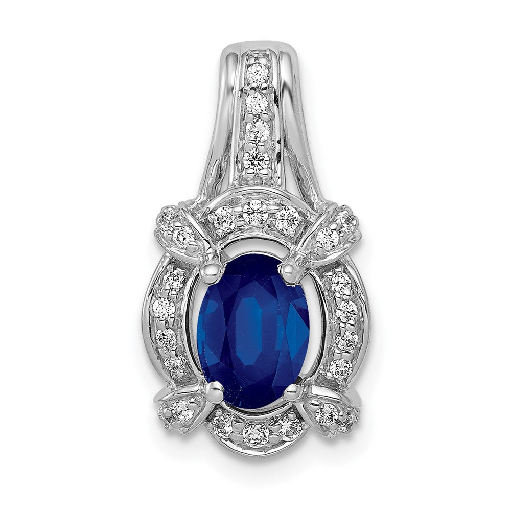 14k White Gold Diamond and Oval Sapphire Fancy Vintage Pendant, 1.056 ct, 19.5 x 10.5 mm
