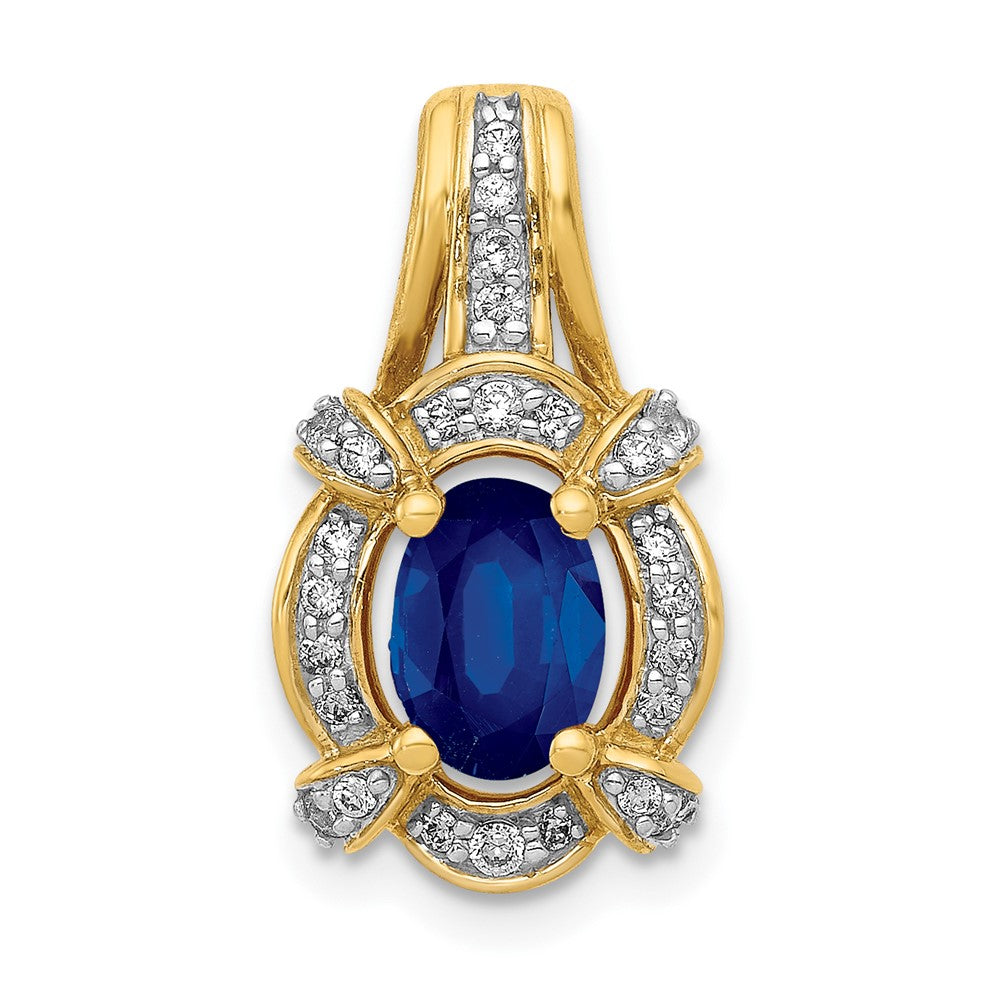 14k Diamond and Oval Sapphire Fancy Vintage Pendant, 1.056 ct, 19.5 x 10.5 mm