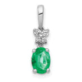 14k White Gold Diamond and Oval Emerald Pendant, 0.814 ct