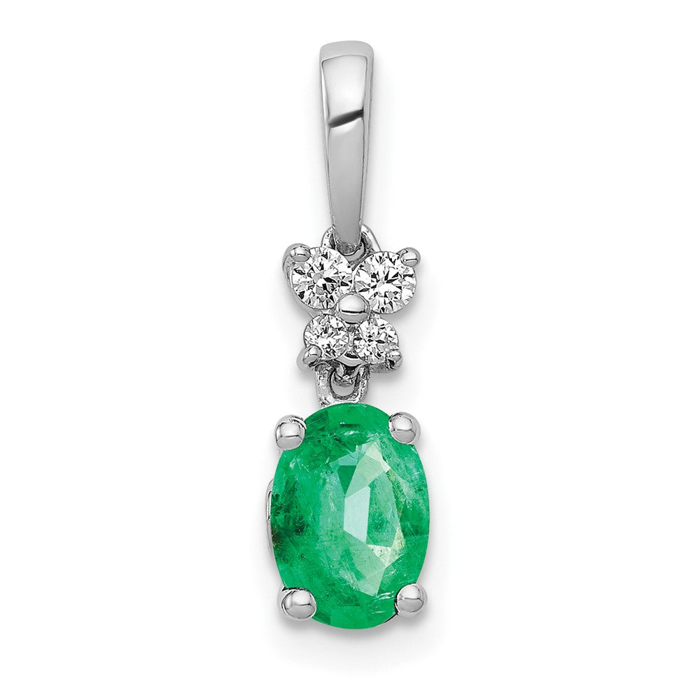 14k White Gold Diamond and Oval Emerald Pendant, 0.814 ct