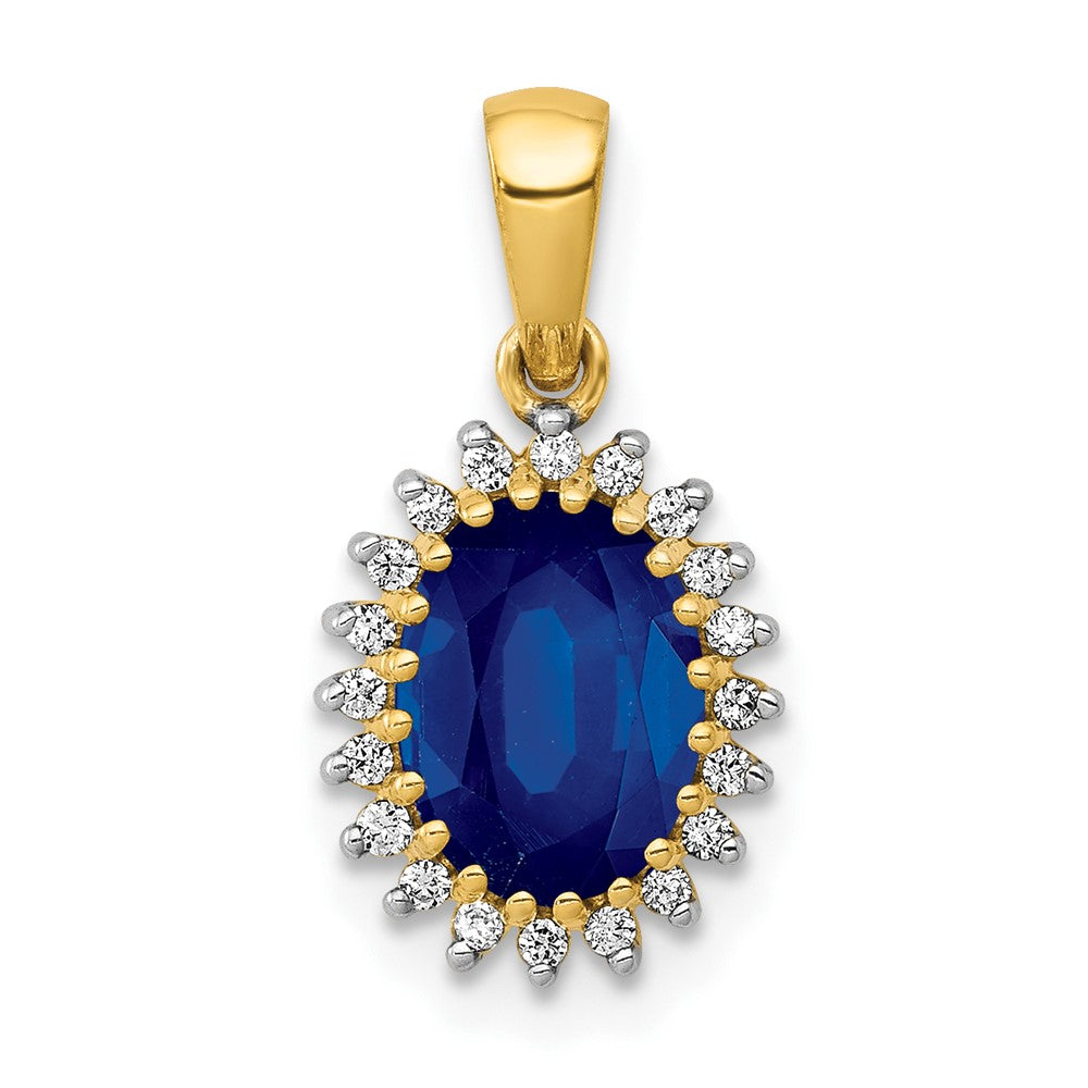 14k Diamond and 1.30 Oval Sapphire Halo Pendant, 1.4 ct, 17.75 x 9 mm