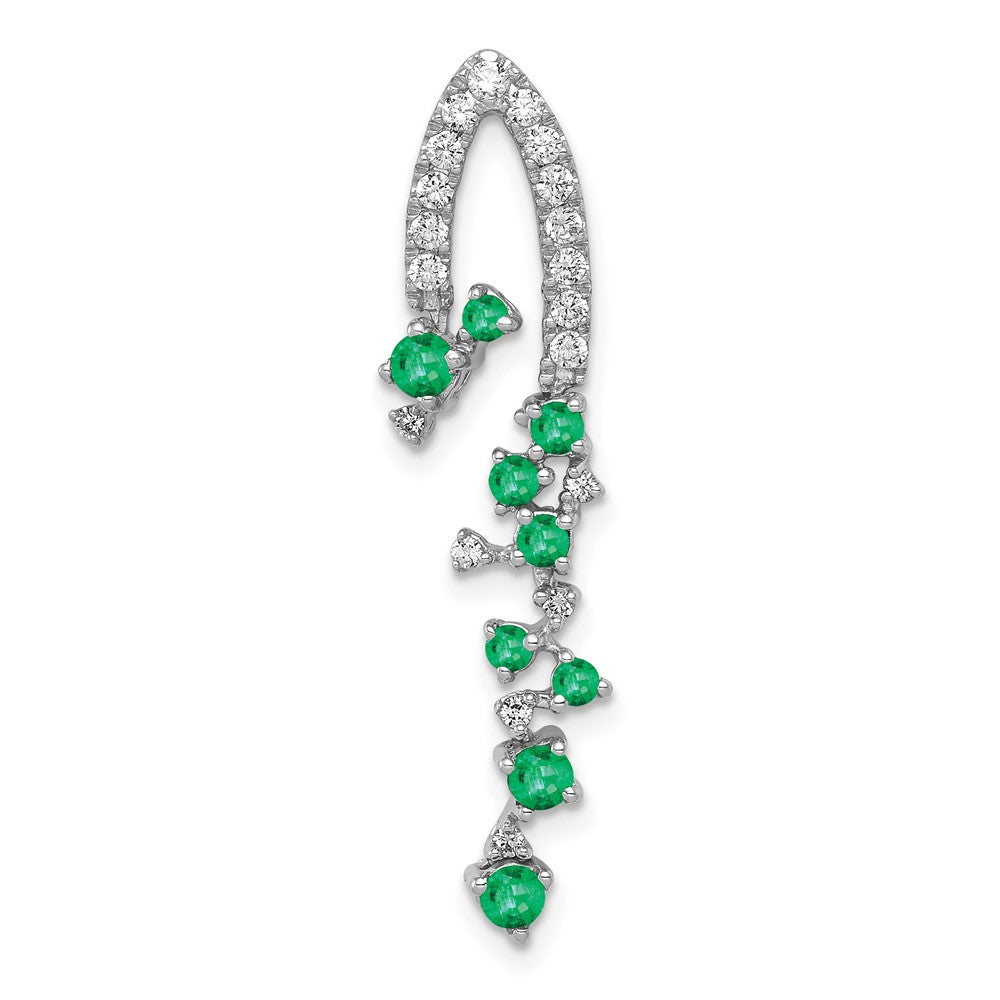 14k White Gold Diamond and Emerald Slide Fits up to 2mm Regular/3mm Fancy or Reversible Omega, 0.541 ct, 34.75 x 9 mm