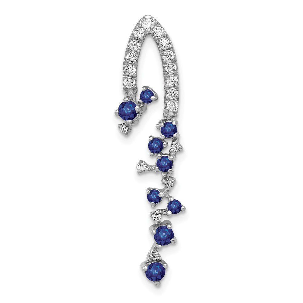 14k White Gold 1/5 carat Lab Grown Diamond VS/SI+ G+ and Lab Created Blue Sapphire Slide Pendant, 0.632 ct, 34.75 x 9 mm