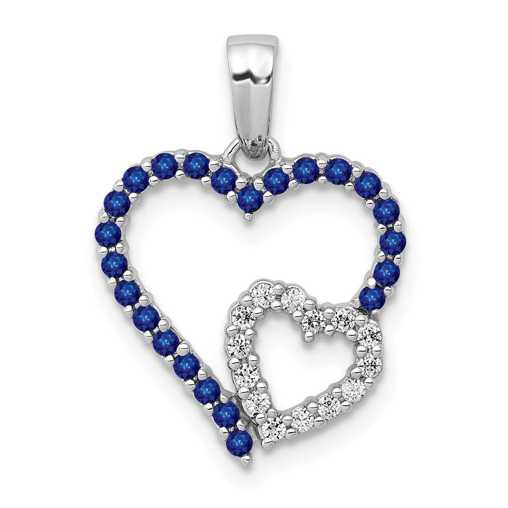 14k White Gold Diamond and Sapphire Double Heart Pendant, 0.412 ct, 19 x 14 mm
