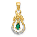 14k Pear Emerald and Diamond Dangle Pendant, 0.199 ct, 24.7 x 10 mm