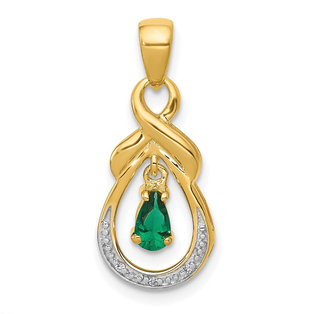 14k Pear Emerald and Diamond Dangle Pendant, 0.199 ct, 24.7 x 10 mm