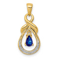 14k Pear Sapphire and Diamond Dangle Pendant, 0.319 ct, 24.7 x 10 mm