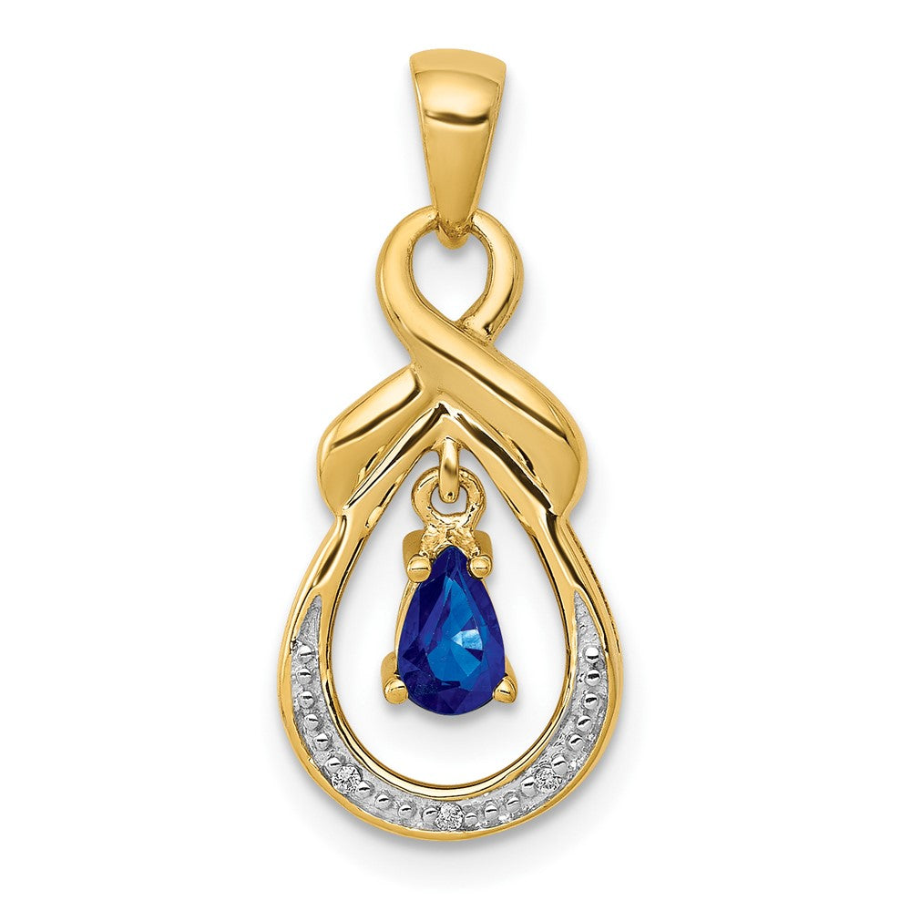 14k Pear Sapphire and Diamond Dangle Pendant, 0.319 ct, 24.7 x 10 mm