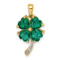 14k Lab Created Heart Emerald and Diamond Four Leaf Clover Pendant, 1.613 ct