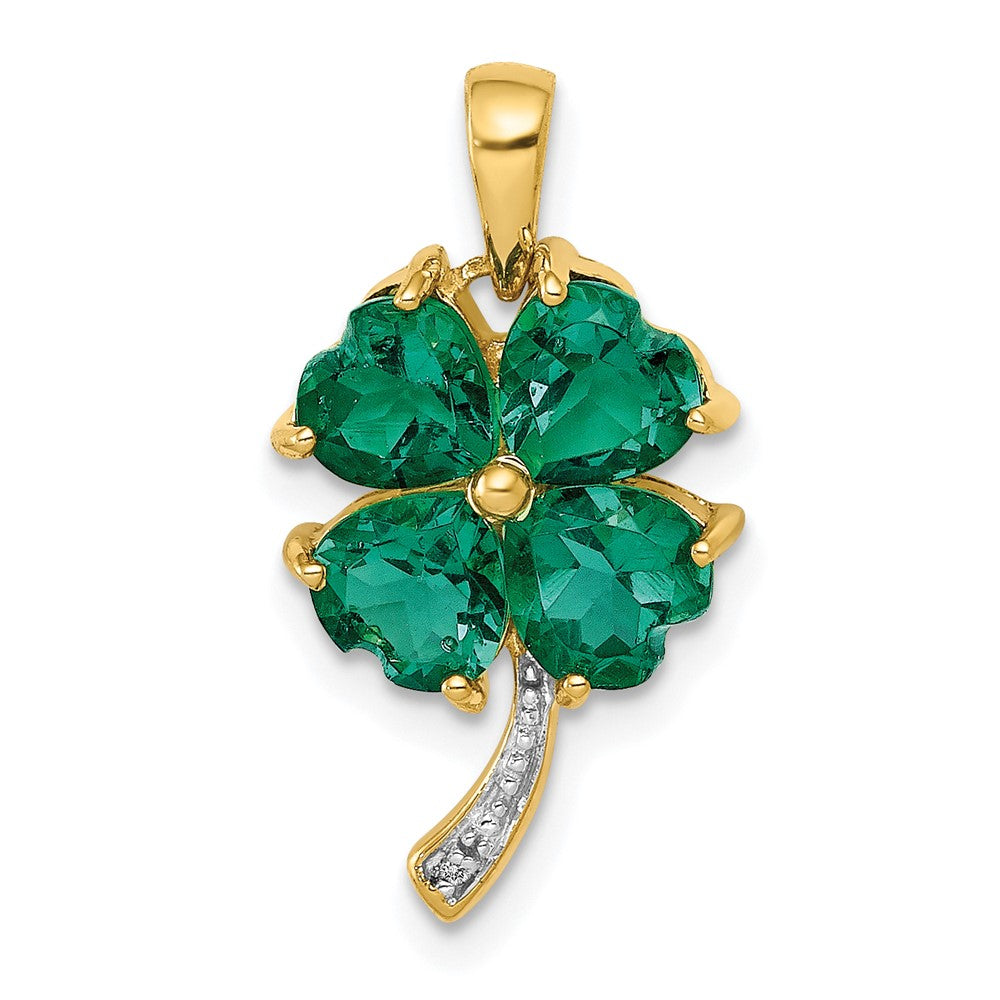14k Lab Created Heart Emerald and Diamond Four Leaf Clover Pendant, 1.613 ct