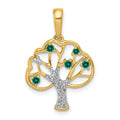 14k Polished Lab Created Emerald and Diamond Tree Pendant, 0.12 ct, 25 x 16.6 mm