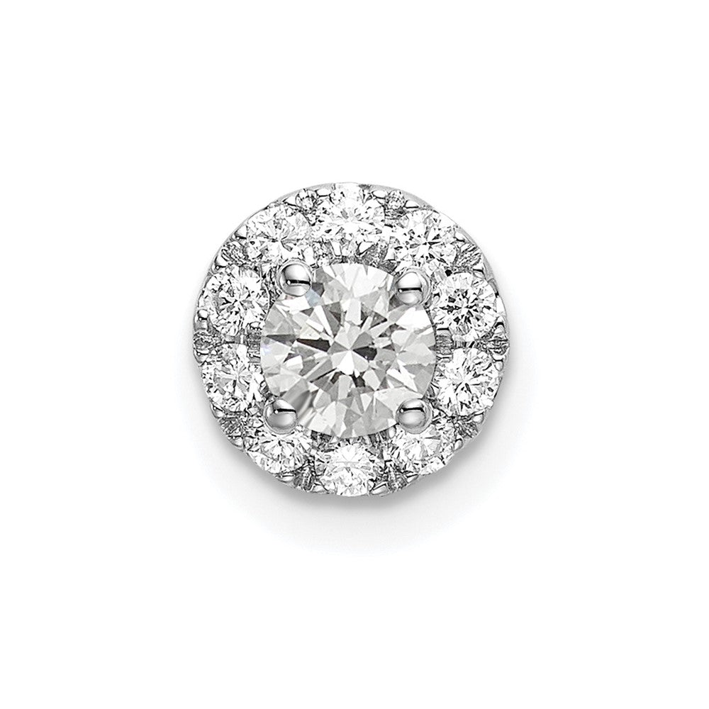 14k White Gold 1/2 carat Lab Grown Diamond VS/SI+ G+ Round Halo Chain Slide Pendant, 0.5 ct, 7.75 x 7.55 mm