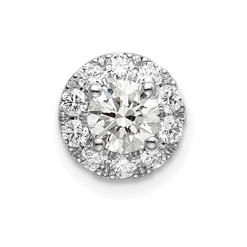14k White Gold 3/4 carat Lab Grown Diamond VS/SI+ G+ Round Halo Chain Slide Pendant, 0.73 ct, 8.75 x 7.95 mm
