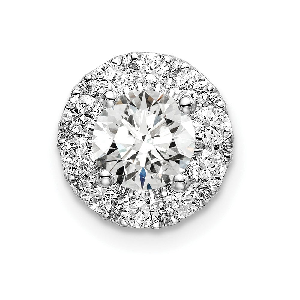 14k White Gold 1 carat Lab Grown Diamond VS/SI+ G+ Round Halo Chain Slide Pendant, 0.97 ct, 9 x 10.1 mm