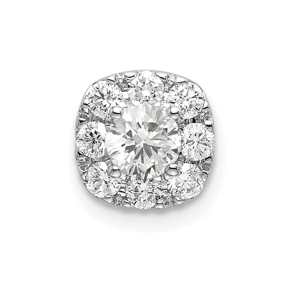 14k White Gold 1/2 carat Lab Grown Diamond VS/SI+ G+ Complete Cushion Halo Chain Slide Pendant, 0.522 ct, 8 x 8 mm