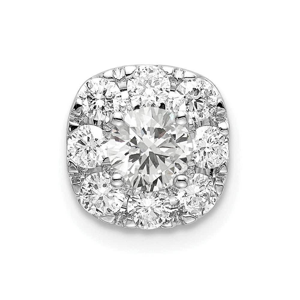 14k White Gold 3/4 carat Lab Grown Diamond VS/SI+ G+ Complete Cushion Halo Chain Slide Pendant, 0.758 ct, 9 x 9 mm