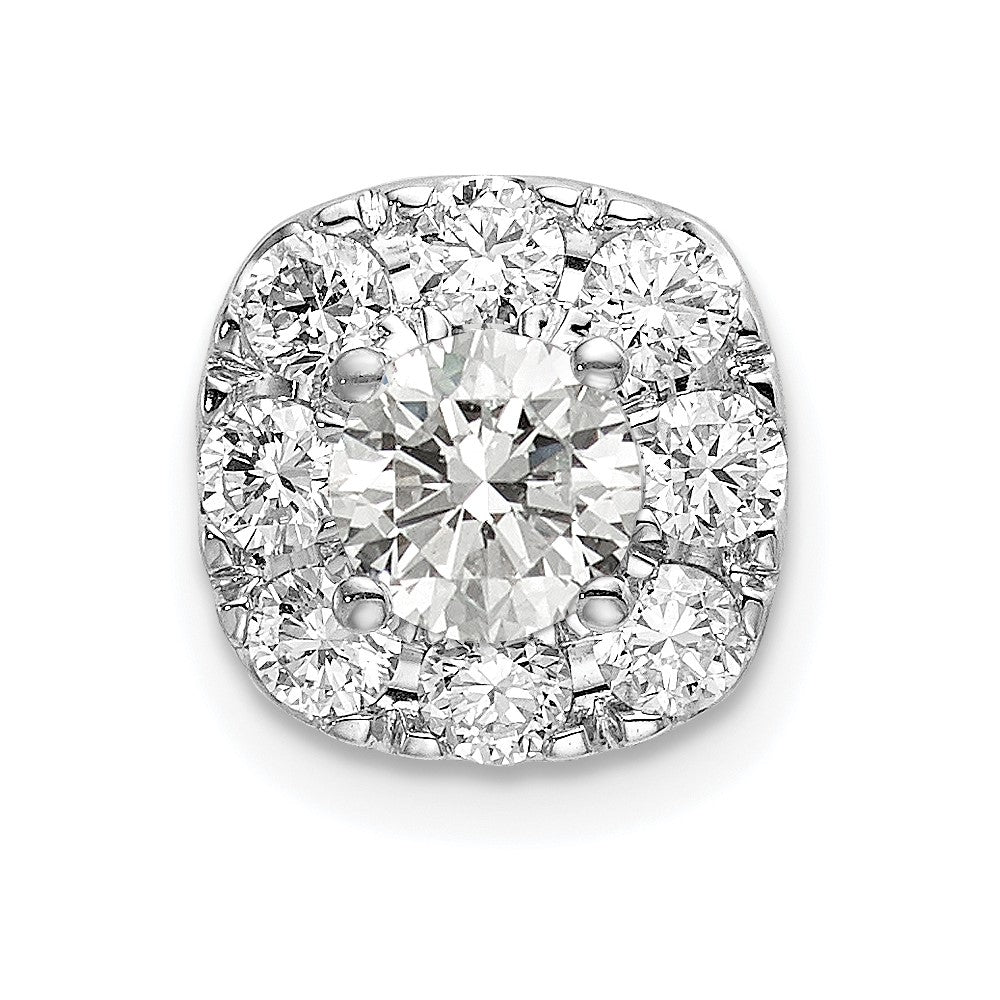 14k White Gold 1 carat Lab Grown Diamond VS/SI+ G+ Complete Cushion Halo Chain Slide Pendant, 1.07 ct, 10.25 x 10.25 mm