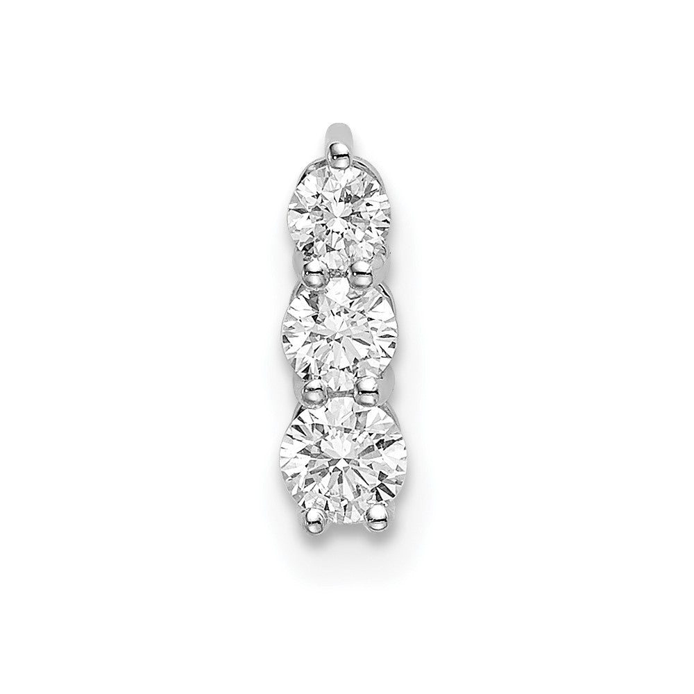 14k White Gold 1/4 carat Lab Grown Diamond VS/SI+ G+ Three Stone Chain Slide Pendant, 0.265 ct, 10.1 x 2.65 mm